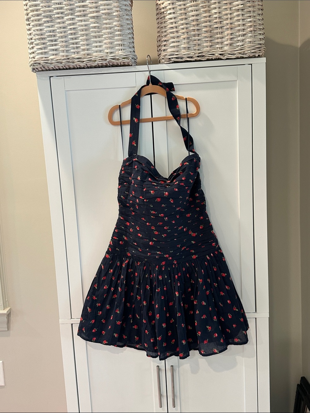 Abercrombie & Fitch Navy Halter Dress with Strawberry Print